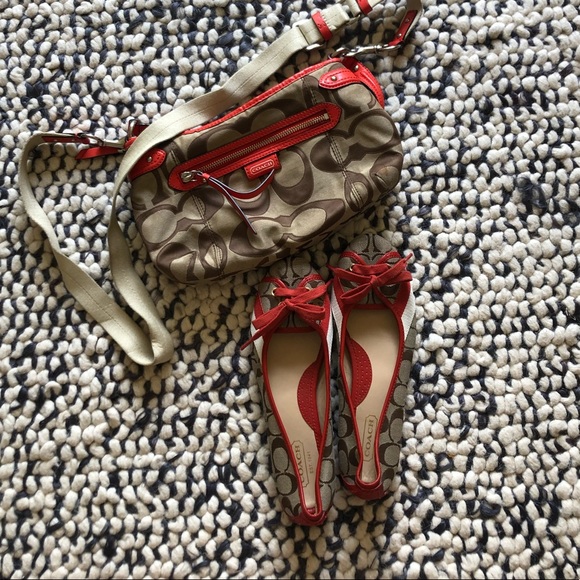 Coach Tan Canvas with Burnt Orange Leather Flats - Picture 7 of 7